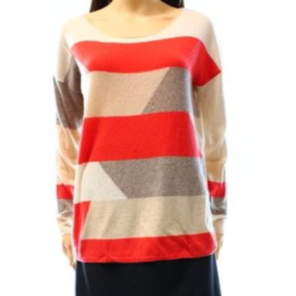 Joie Cashmere Broken Stripe Cream Red Sweater - Picture 2 of 14